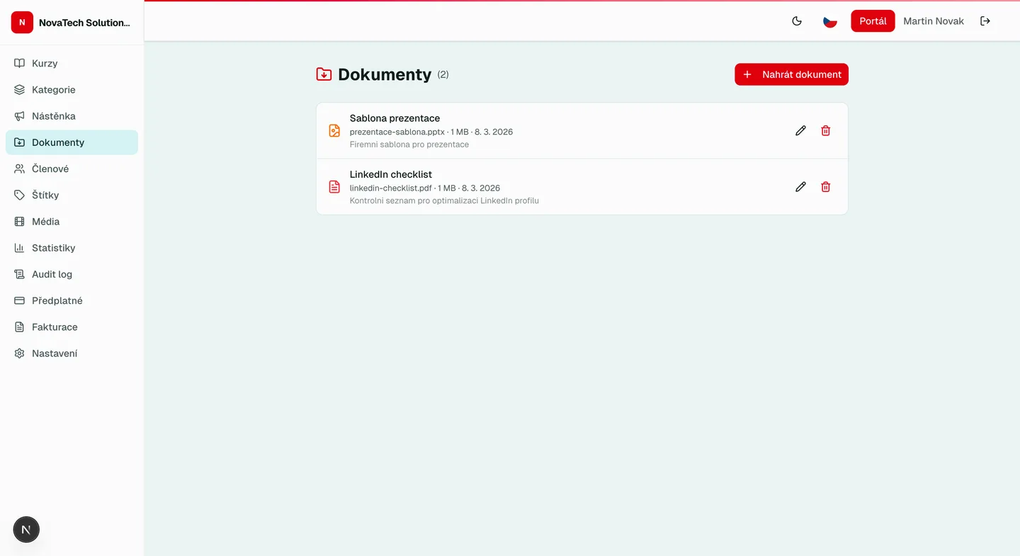 Knihovna dokumentů v LearnSkill -- správa souborů a materiálů
